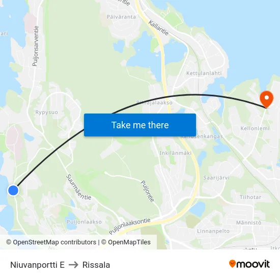 Niuvanportti E to Rissala map
