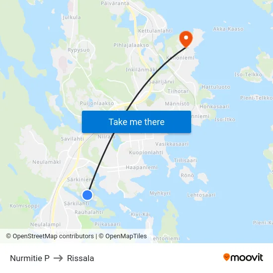 Nurmitie P to Rissala map