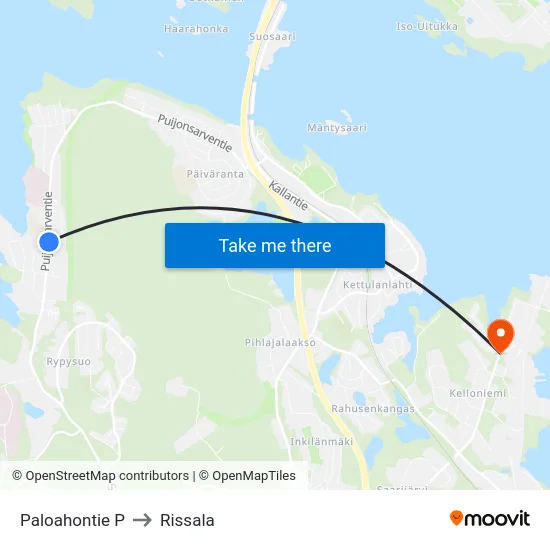 Paloahontie P to Rissala map