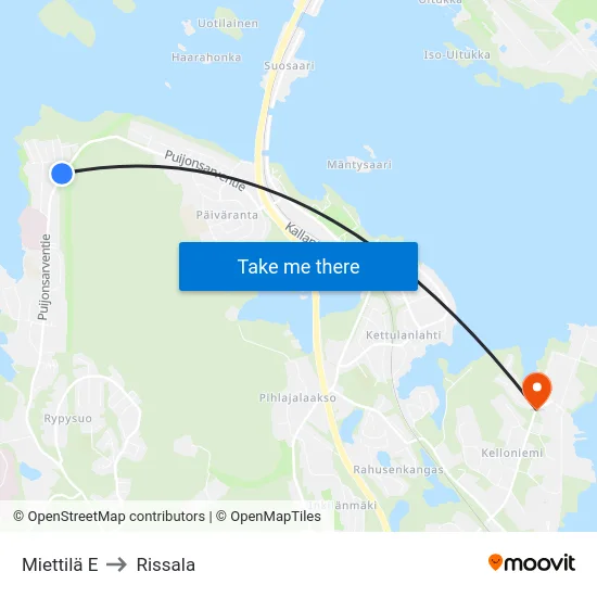 Miettilä E to Rissala map