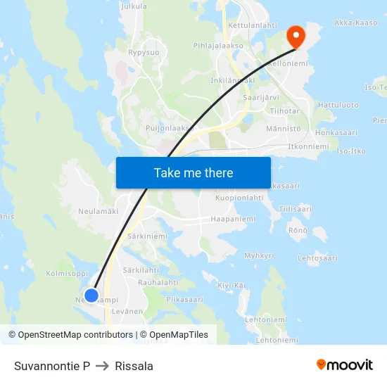 Suvannontie P to Rissala map