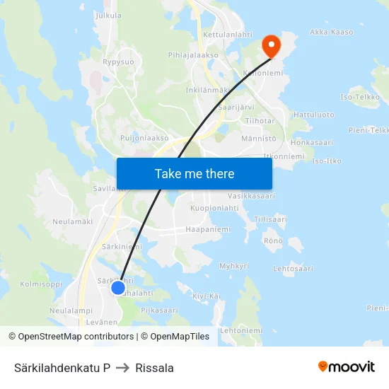 Särkilahdenkatu P to Rissala map