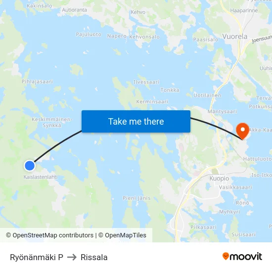 Ryönänmäki P to Rissala map