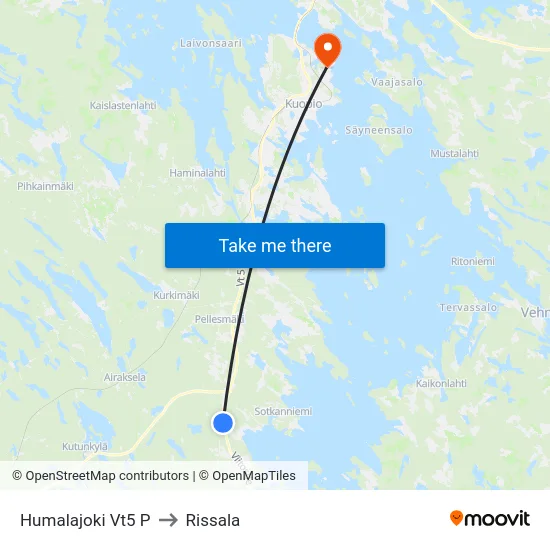 Humalajoki Vt5 P to Rissala map