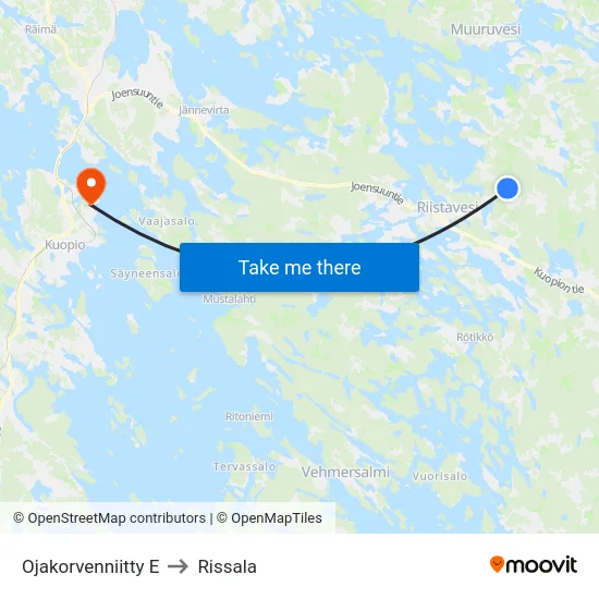 Ojakorvenniitty  E to Rissala map