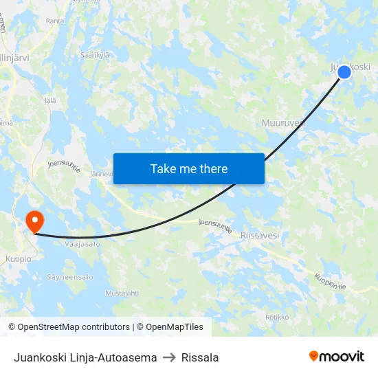 Juankoski Linja-Autoasema to Rissala map