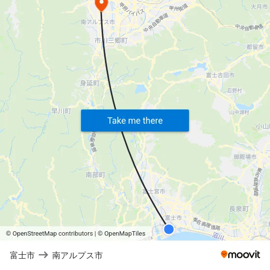 富士市 to 南アルプス市 map