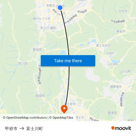 甲府市 to 富士川町 map