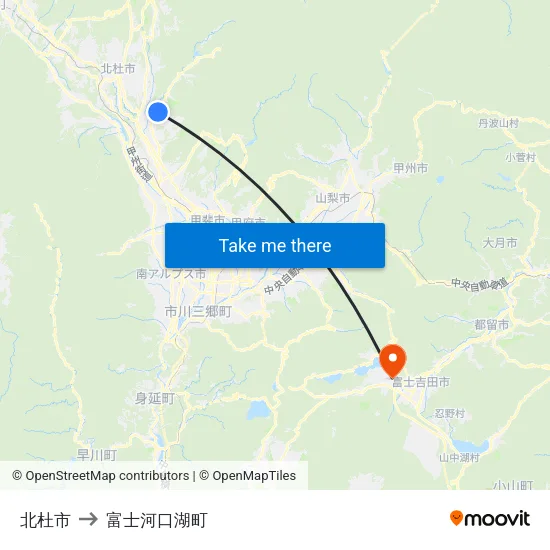 北杜市 to 富士河口湖町 map