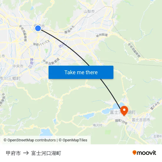 甲府市 to 富士河口湖町 map
