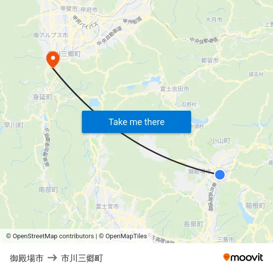 御殿場市 to 市川三郷町 map