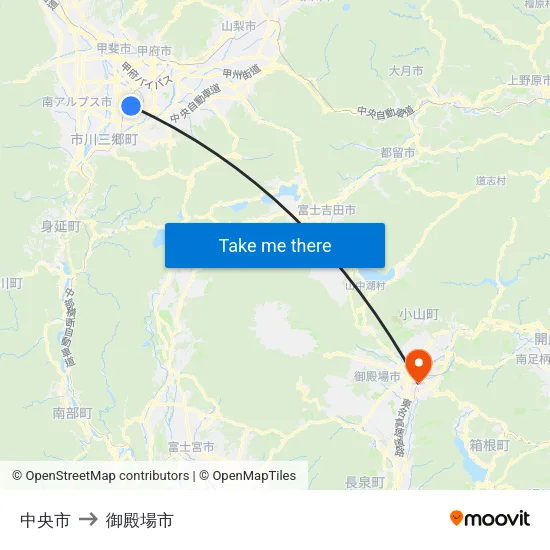 中央市 to 御殿場市 map