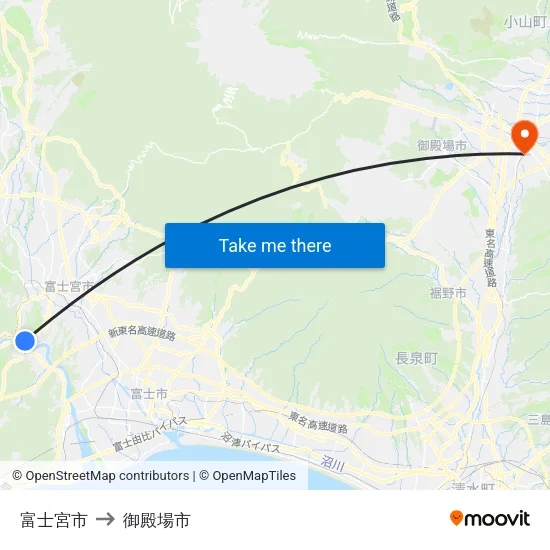 富士宮市 to 御殿場市 map