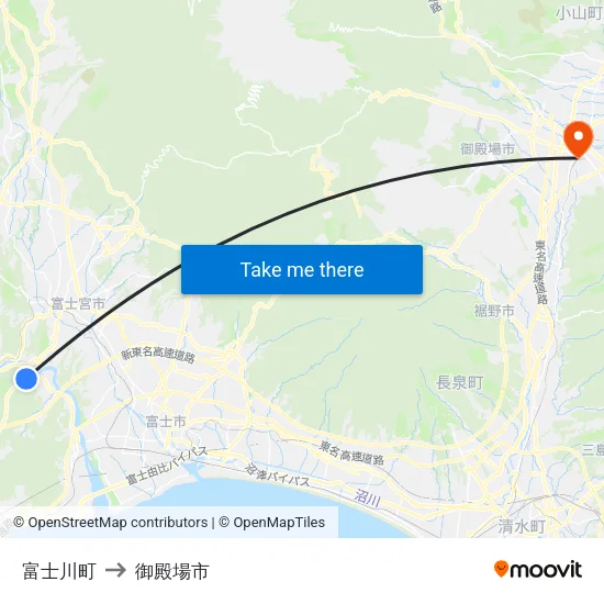 富士川町 to 御殿場市 map