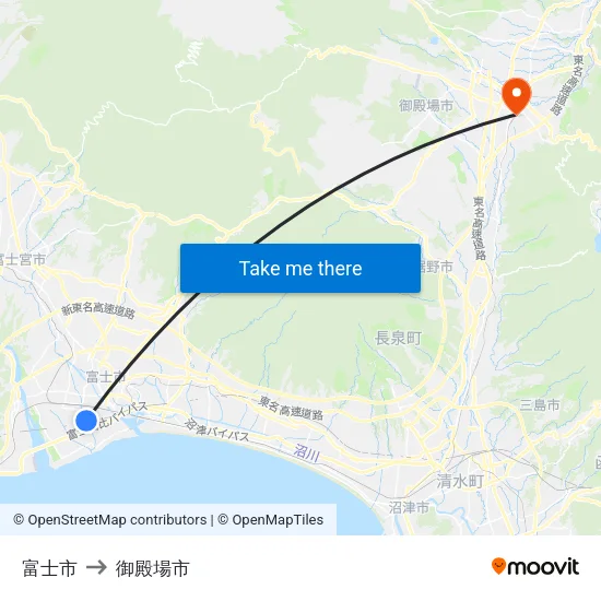 富士市 to 御殿場市 map
