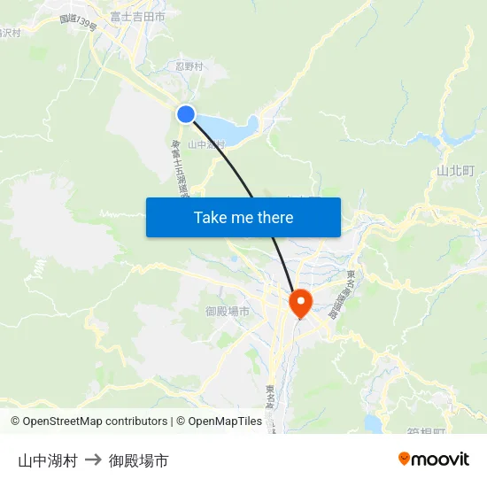 山中湖村 to 御殿場市 map