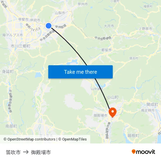笛吹市 to 御殿場市 map