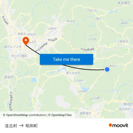 道志村 to 昭和町 map