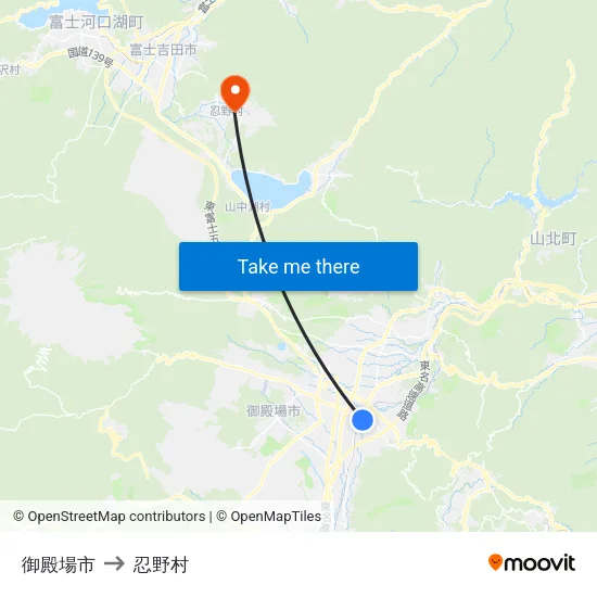 御殿場市 to 忍野村 map