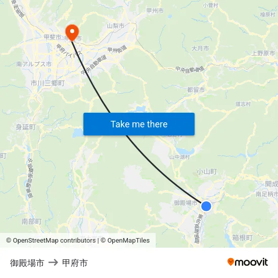 御殿場市 to 甲府市 map