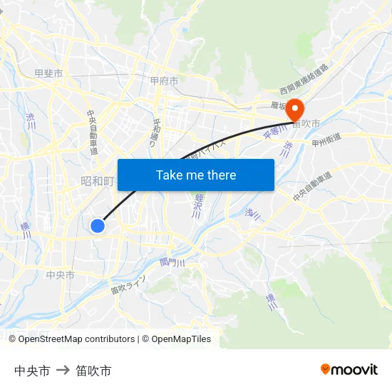 中央市 to 笛吹市 map