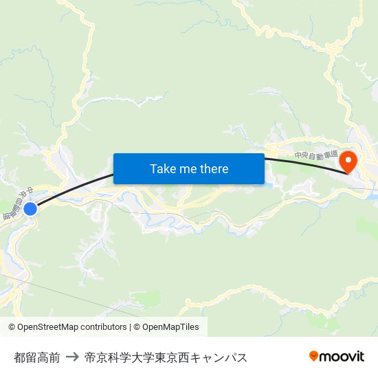 都留高前 to 帝京科学大学東京西キャンパス map