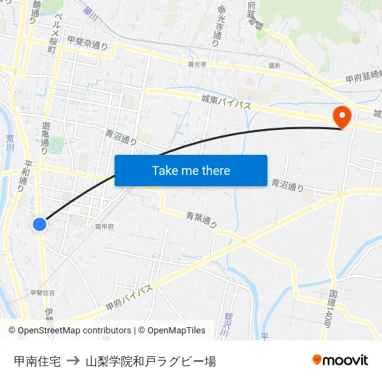 甲南住宅 to 山梨学院和戸ラグビー場 map