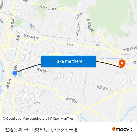 遊亀公園 to 山梨学院和戸ラグビー場 map