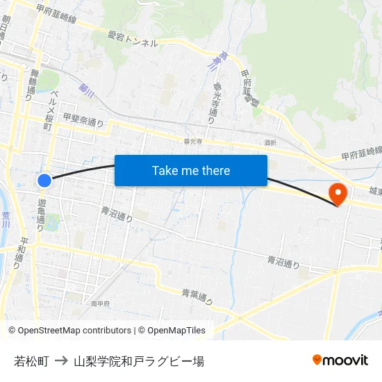 若松町 to 山梨学院和戸ラグビー場 map