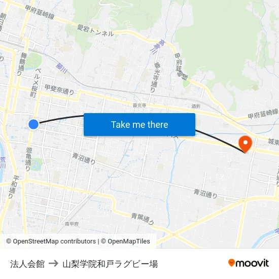 法人会館 to 山梨学院和戸ラグビー場 map