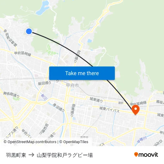 羽黒町東 to 山梨学院和戸ラグビー場 map