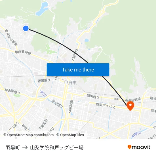 羽黒町 to 山梨学院和戸ラグビー場 map