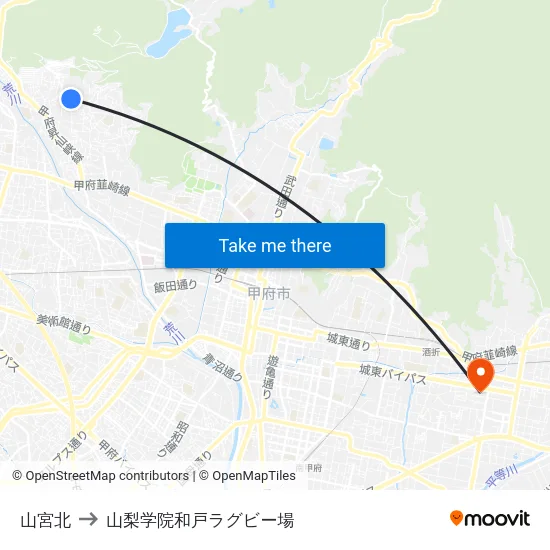 山宮北 to 山梨学院和戸ラグビー場 map
