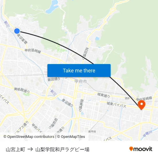 山宮上町 to 山梨学院和戸ラグビー場 map
