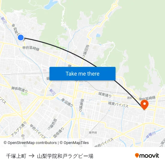 千塚上町 to 山梨学院和戸ラグビー場 map