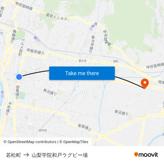 若松町 to 山梨学院和戸ラグビー場 map