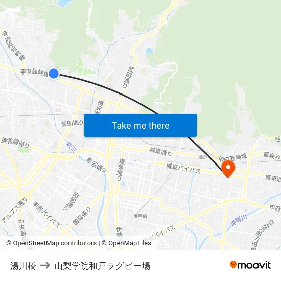 湯川橋 to 山梨学院和戸ラグビー場 map