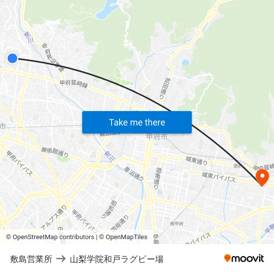 敷島営業所 to 山梨学院和戸ラグビー場 map