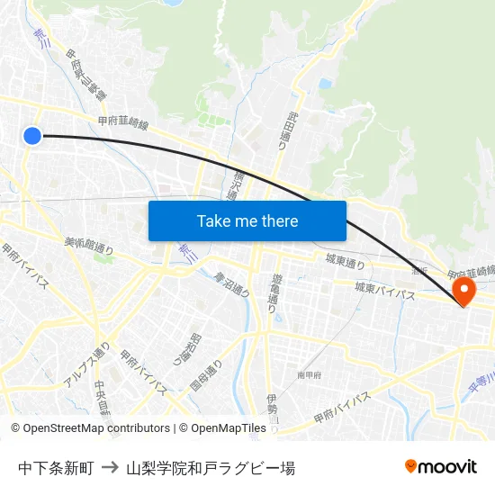 中下条新町 to 山梨学院和戸ラグビー場 map