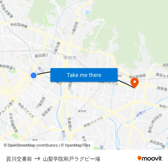 貢川交番前 to 山梨学院和戸ラグビー場 map