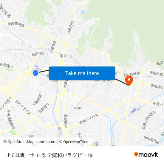 上石田町 to 山梨学院和戸ラグビー場 map