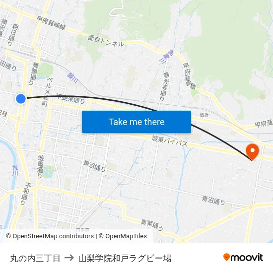 丸の内三丁目 to 山梨学院和戸ラグビー場 map