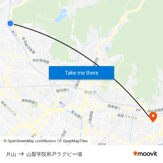 片山 to 山梨学院和戸ラグビー場 map