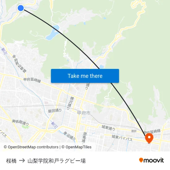 桜橋 to 山梨学院和戸ラグビー場 map