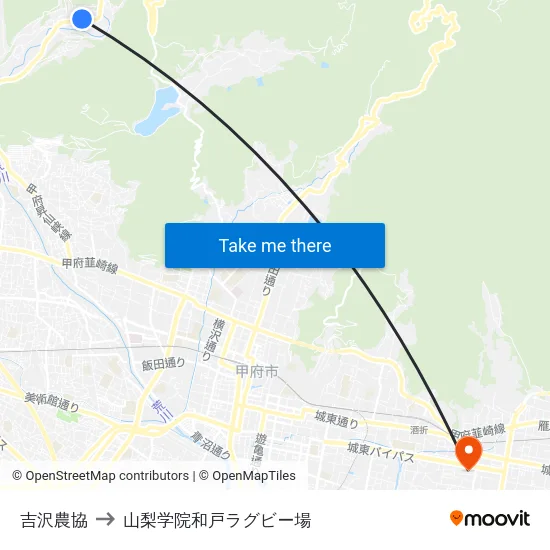 吉沢農協 to 山梨学院和戸ラグビー場 map