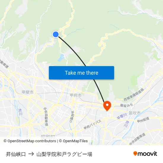昇仙峡口 to 山梨学院和戸ラグビー場 map