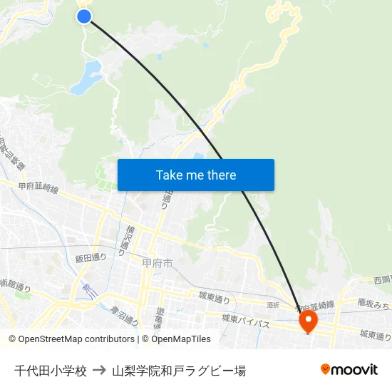 千代田小学校 to 山梨学院和戸ラグビー場 map