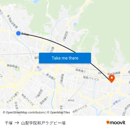 千塚 to 山梨学院和戸ラグビー場 map