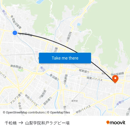 千松橋 to 山梨学院和戸ラグビー場 map
