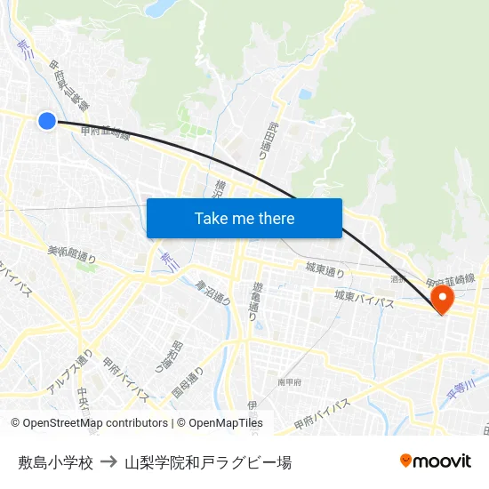 敷島小学校 to 山梨学院和戸ラグビー場 map